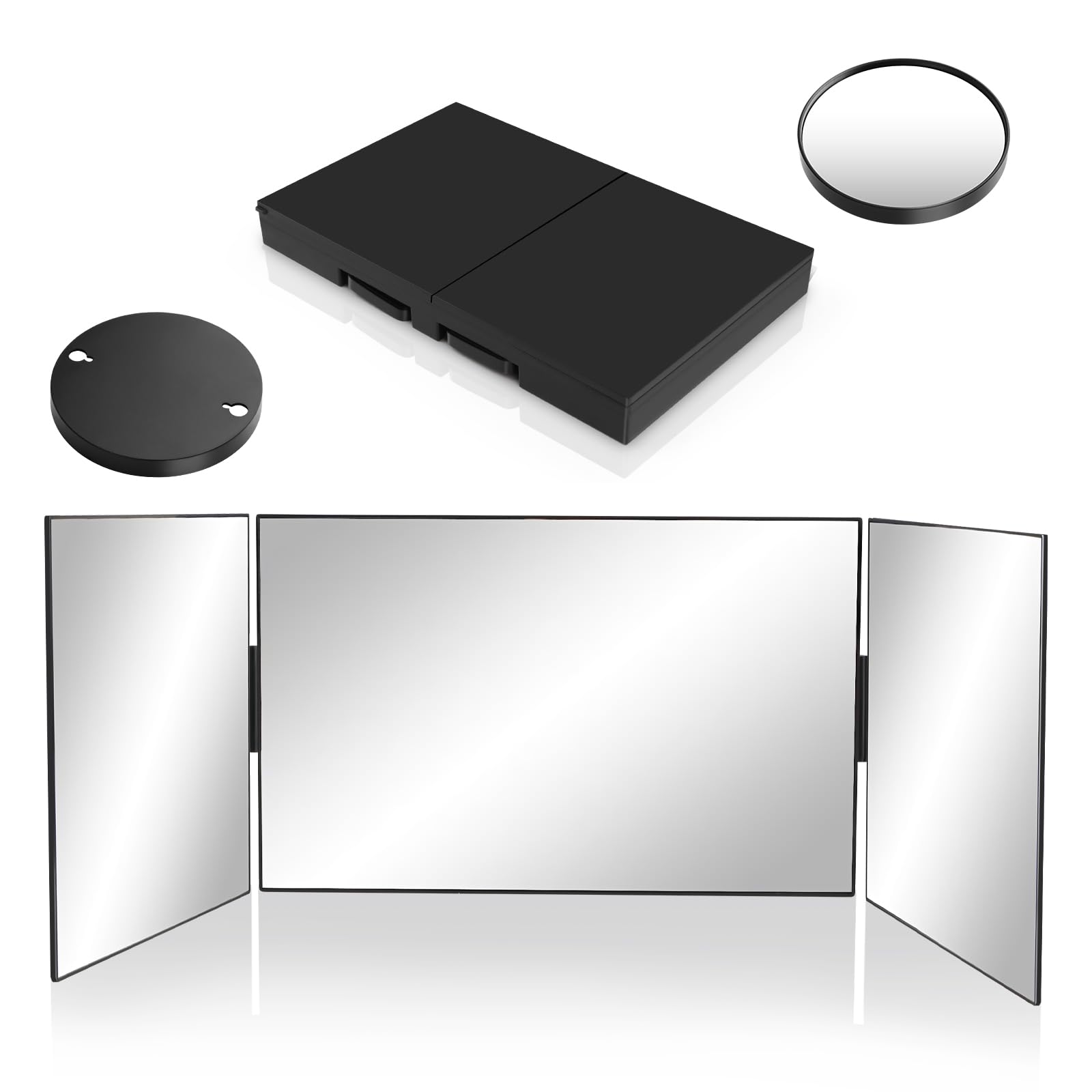 360 Degree Mirror, Shaving Mirror, Self-Hair Cutting Mirror, LED Door Mirror, Hairdressing Mirror, Telescopic Hook, Height-Adjustable Cosmetic Mirror, Foldable, 3-Way Mirror for Makeup, Shaving
