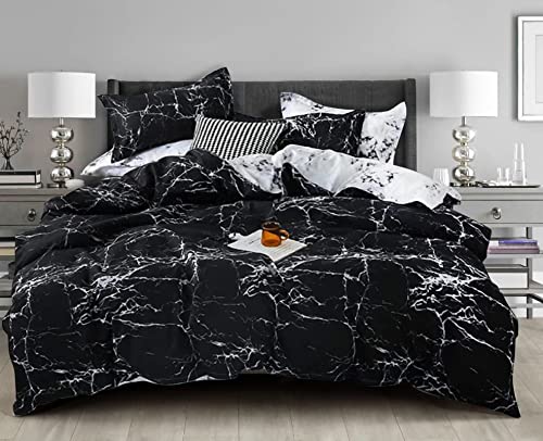 Renkte Black Duvet Cover Marble Full Size Bedding Sets Black Marble Duvet Cover Black And White Bedding Cover Modern Men Women Teen Boy Gothic Marble Bed Abstract Black Marble Bedding Fll Sets #TOP1