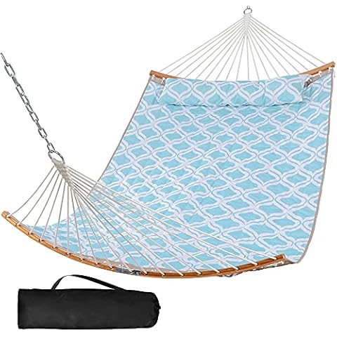 SUNCREAT Outdoor Tree Hammock for 2 Person, 450 lbs Capacity, Two Person Patio Hammock for Outdoor, Patio, Backyard, Garden, Green Drops Cover