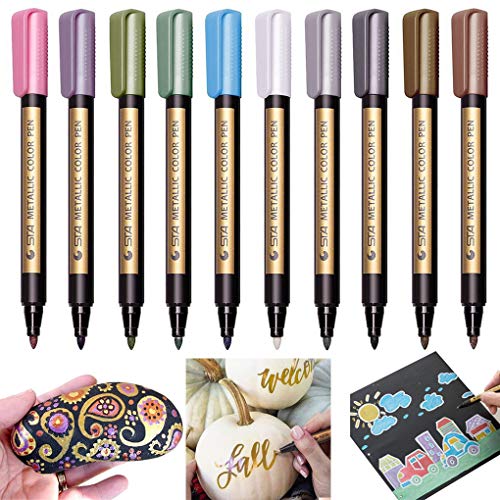 Lot de 10u00a0marqueurs de couleurs vives métalliques - Pour album photo, scrapbooking - Sur papier, verre, plastique, poterie, tasses, vêtements - Par Sayeec 10 Assorted Colours
