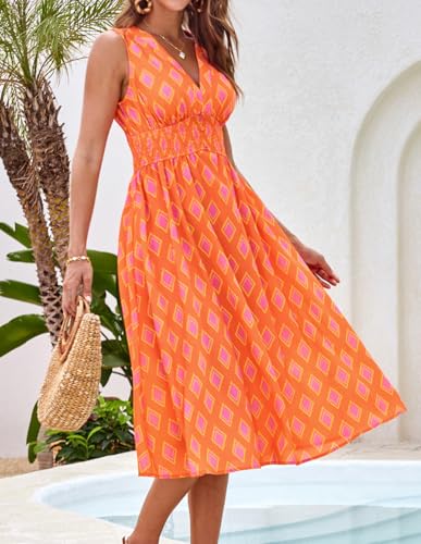 Image of GRACE KARIN Women's 2025 Casual Summer Tank Dress V Neck Sleeveless Midi Floral Beach Dress with Pockets