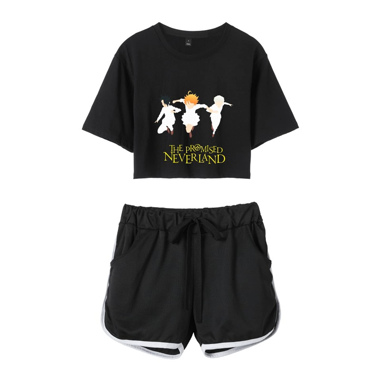Keephen Women's # 8 The Promised Neverland T-Shirt And Shorts Outfits Emma Norman Ray Harajuku Streetwear Loungewear Pajamas Sets