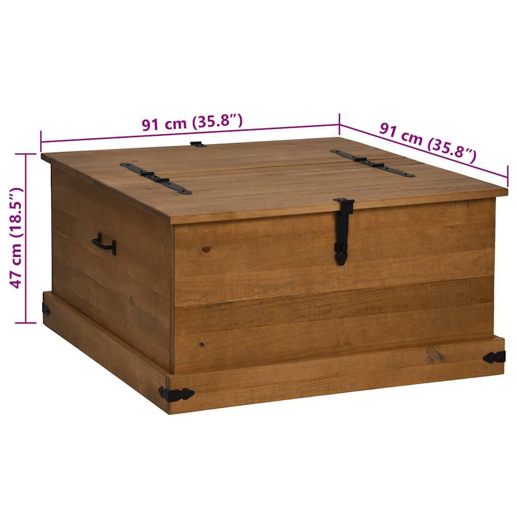 HALDEN Baúl de madera maciza de pino 91 x 91 x 47 cm, doble baúl con asas de metal, baúl de almacenamiento con mucho espacio para ropa y mantas, también utilizable como mesa de café