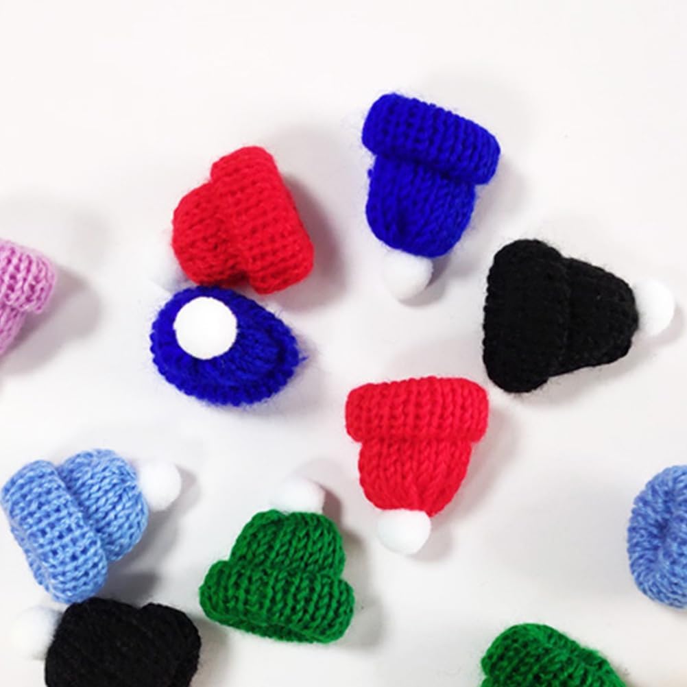 Toddmomy 10pcs Mini Knitted Christmas Hats Mini Christmas Knit Hats for Ornaments DIY Art and Craft(Dark Blue)
