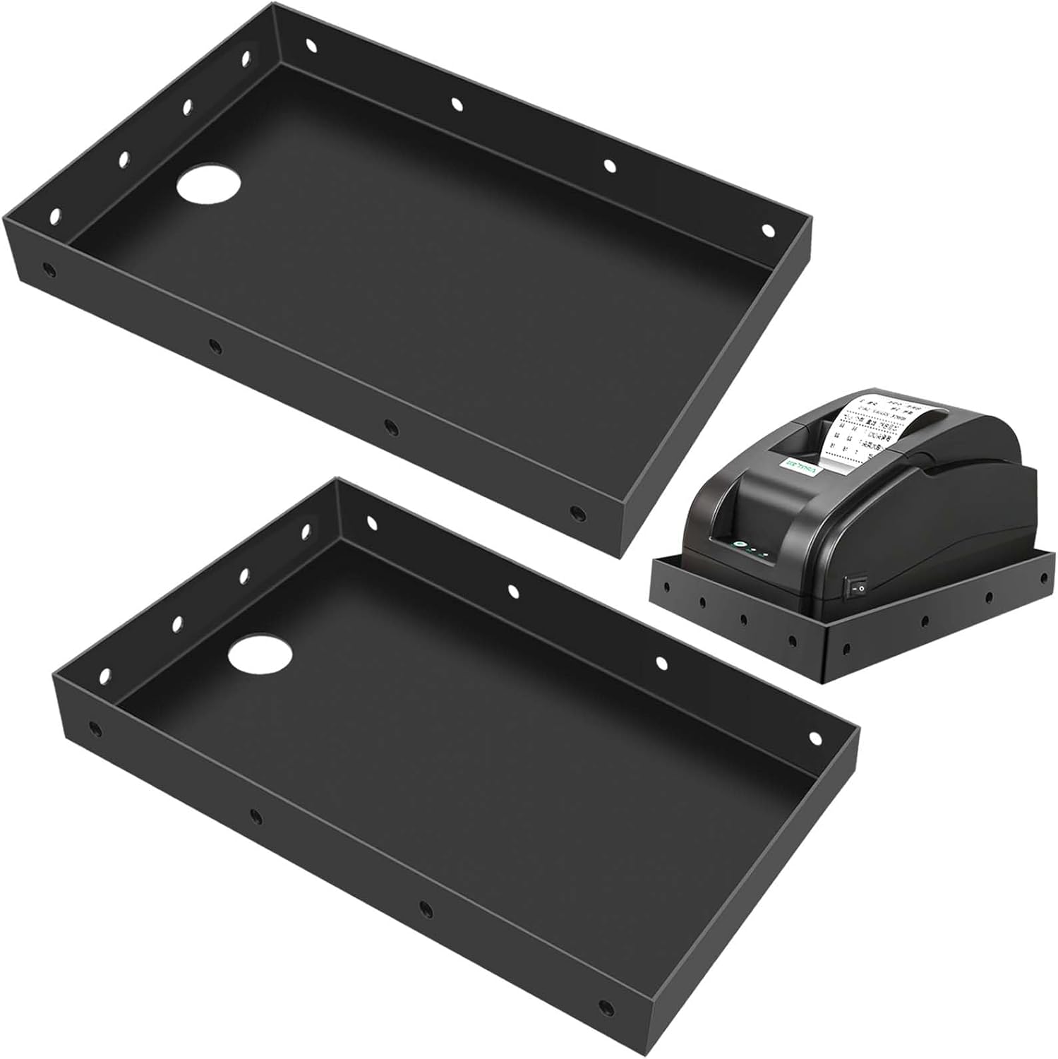 Ecliptica 2 Pack Printer Tray & Shelf for POS KDS Kitchen Thermal Printers, 10.24 x 6.5 Inch Wall or Edge Mount Shelf with 4 Mounting Holes Per Side, Restaurant Ticket Holder & Order Printers Stand
