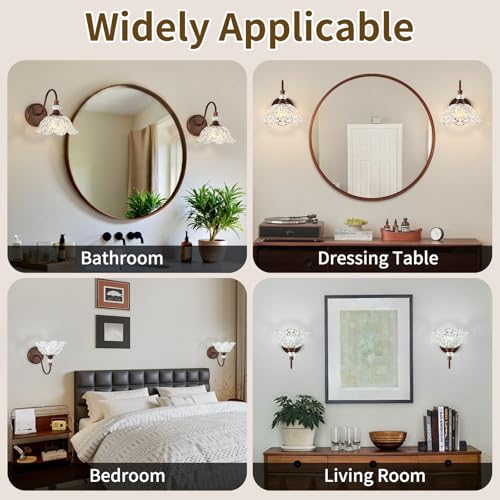 Image of 1-Piece Antique Red Bronze Vintage Wall Sconce with Floral Clear Glass Shade, Farmhouse Wall Mount Lighting for Bathroom,Vintage Bathroom Vanity Light Fixtures