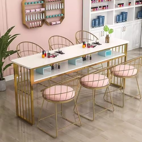 KK-GNL(?店) シンプルなマニキュアテーブル、ネイルテック用の大理石のテクスチャーネイルデスク、オープンシェルフ付きネイルデスク、マニキュアストア用のプロのネイルサロンデスク、ビューティーサロンワークステーション,A 160cm