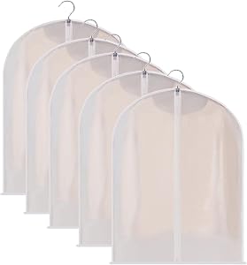 5-Pack Dust-Proof Hanging Garment Bags - PEVA Breathable Clothing Protectors with Full Zipper, Clear Storage Covers for Wardrobe & Closet Organization (100x60cm)