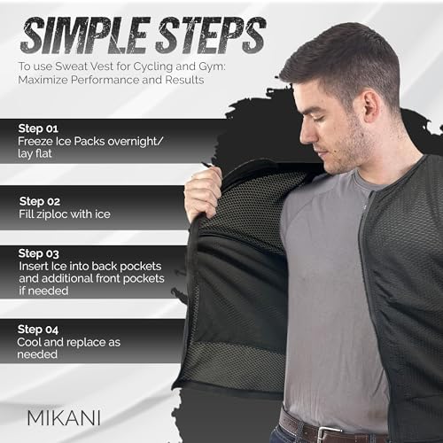 Mikani Colete de ciclismo masculino refrescante, 2 pacotes de resfriamento reutilizáveis, preto, Pre