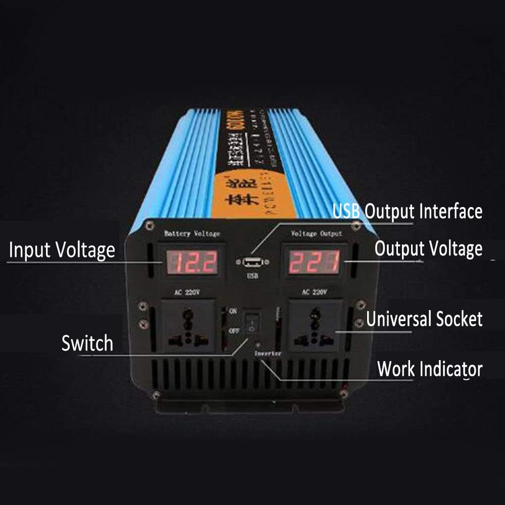 Przetwornica czystej fali sinusoidalnej 3000 W/12000 W DC 12 V na AC 230 V/240 V z bezprzewodowym pilotem i podwójnymi gniazdami i USB do samochodów ciężarowych, 12 V-12000 W