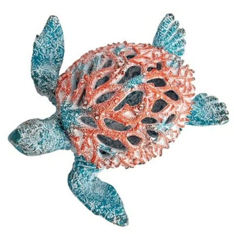 Ocean Decor Colored Coral Reef Sea Turtle Nautical Home Decor Accents Coral Look Polystone Tabletop Collection (Blue, 9" X 9") #TOP5