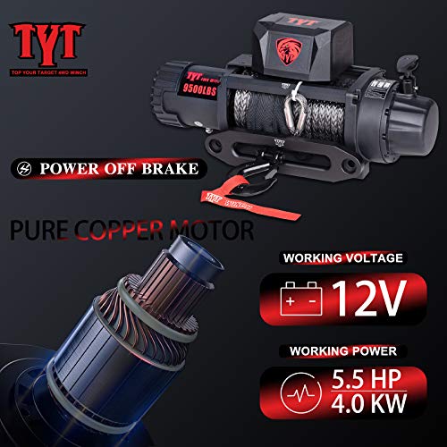 TYT T1 Series Winch 9500 lb. Load Capacity Electric Winch, 12V Winch with Synthetic Rope, Waterproof IP67 Truck Winch with Hawse Fairlead, with 2 Wireless Handheld Remote and Wired Handle Recovery - Image 6