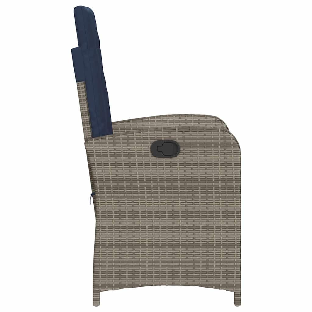 Poltrona da giardino con cuscino, 2 pezzi, schienale regolabile, grigio, polyrattan PE intrecciato, rivestimento rimovibile, telaio in acciaio per esterni Relax