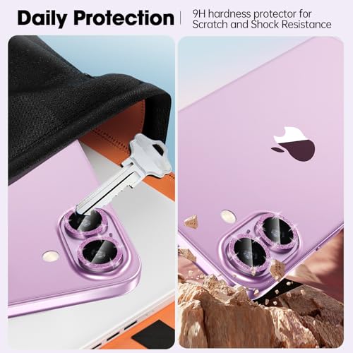 Image of for iPhone 16 /16 Plus Camera Lens Protector Bling Individual Metal Glitter Ring 9H Hardness Scratchproof Protector, Stylish Phone Accessories, Case Friendly (Glitter Pink)