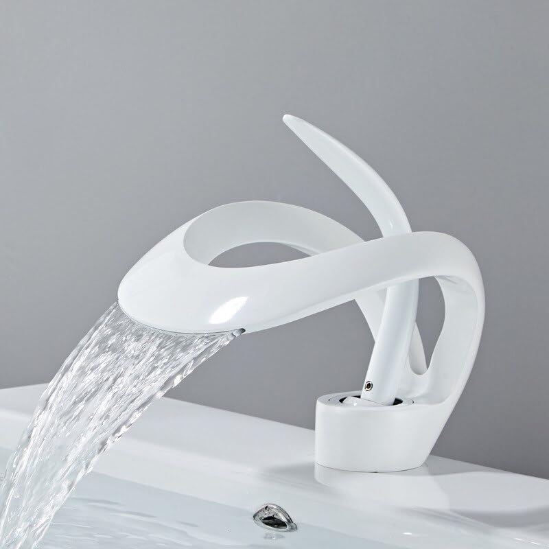 Mitigeur de bassin blanc court anti éclaboussure à effet cascade