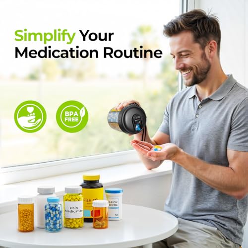 Image of AUVON Large Pill Dispenser Can Store 7 Various Supplements, Travel Pill Organizer Bottle with Anti-Mix Design, Arthritis-friendly Pill Holder with Wide Opening & Slider Lid, Includes 20 Blank Stickers