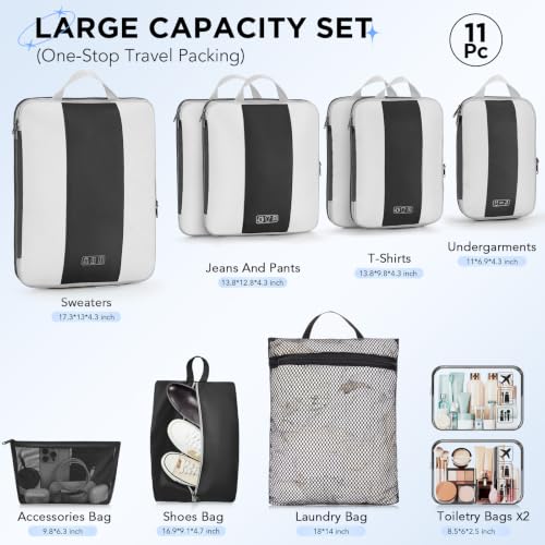 Image of OlarHike 11 Set Compression Packing Cubes for Travel Essentials,Compressible Expandable Space Saver Bags for Organizing Clothes,Luggage Suitcase Garment Bags with Over 1000 pcs Mesh Holes(Yellow)