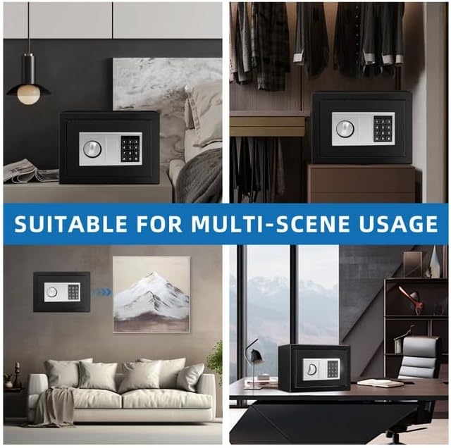 Miniatura 7 de Caja fuerte con cerradura de llave, caja de seguridad digital antirrobo con teclado electrónico, a prueba de fuego, segura para documentos del