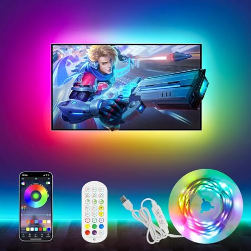 Rétroéclairage LED RGBIC Bande LED 5M pour TV et PC de 40 à 75 pouces, fonctionnement USB, synchronisation de la musique, éclairage TV LED DIY avec...