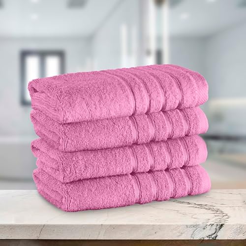 Image of Elegant Comfort 100% Turkish Cotton 4 Lines Viscose Stripe Luxury 4 Pack Hand Towel Set - Ultra Absorbent and Soft 16 x 28 Inch Premium Hotel Spa Quality Towels for Everyday Bath Use, Light Pink