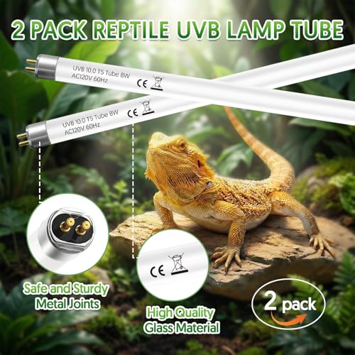Image of QZQ T5 10.0 UVB Reptile Light 8W, UVA UVB Reptile Light Bulb 2 Pack, Fluorescent Lamp Tube for Bearded Dragons, Snake, Gecko, Tortoise, Lizard