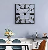 Heaven4you 60CM Large Square Shape Metal Skeleton Roman Numeral Wall Clock Black Metal Bedroom - Image 4