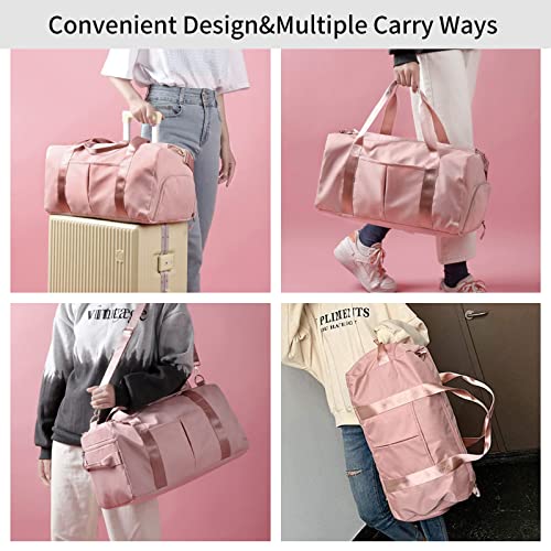 Suruid Sports Gym Bag Travel Duffel Bag For Women And Men Waterproof Weekender Overnight Tote Carry On Bag With Shoes Compartment & Wet Pocket Lightweight Adjustable Strap - Pink #TOP5