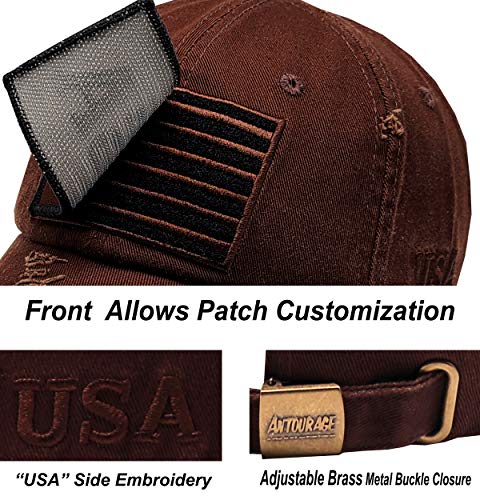 Image of Antourage American Flag Unisex Baseball Hat for Men and Women | USA Flag Mesh Snapback Flat Visor Cap + 2 Patriotic Patches