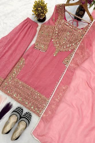 Image of PERFECT CHOICE WOMEN'S Heavy Natural Crep Silk Stitched Ethnic Salwar Kameez - Long Kurti with Embroidered Sleeves, Party & Festival Wear (SF251-ve115 Black1 XXL)
