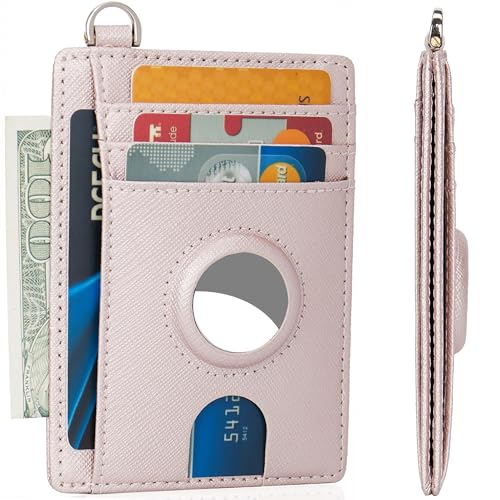 LinsCraft Slim Minimalist Airtag Card Wallet for Men & Women Small Leather Front Pocket Wallet with Airtag Holder RFID Blocking Credit Card Holder