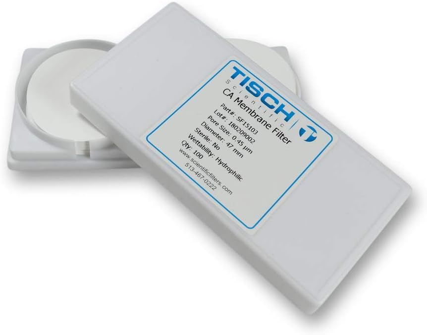 Tisch Brand SF15103 Cellulose Acetate Membrane Filter, White, Plain, 0.45um, 47mm 1/pk/200 per Pack | Wettability: Hydrophilic | Maximum Operating Temperature: 50 Degrees C |