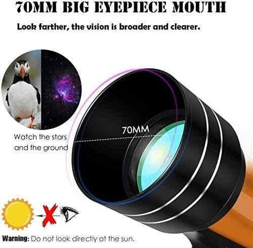 70mm Aperture Refractor Telescope for Kids & Adults, Beginner-Friendly with Adjustable Height Tripod, Two Eyepieces (15X-50X Magnification), No-Tools Setup, for Stargazing