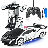 ラジコンカー 変形 ロボット 車 おもちゃ パトカー おもちゃ スタントカー ロボットに変身でき LED搭載 360度回転 リモコン RCカー モデルカー こども向け 子供 誕生日 クリスマス プレゼント (黒白)