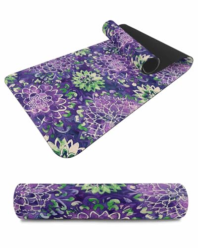 Debedcor Heat Proof Table Pads Waterproof Decorative, Purple Green Floral Non-Slip Table Countertop Protector, Farmhouse Botanical Flowers Insulation Mat for Kitchen Room, 40 x 12 Inches