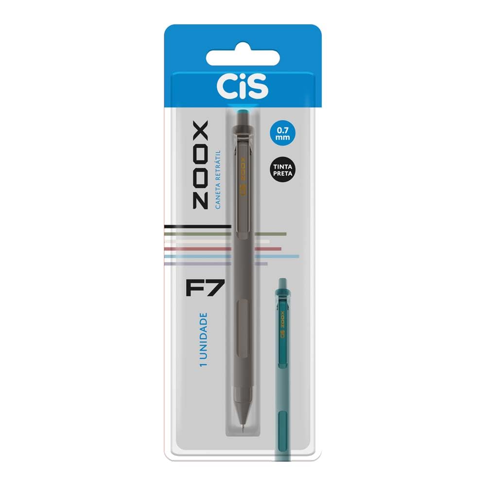 CIS Zoox F7 Caneta Rollergel Retrátil - Cinza (Tinta Preta