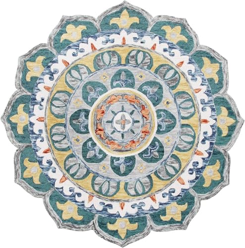 Image of Sifa Carpet Traditional Floral Round Area Rug - Hand-Tufted New Zealand Wool Circular Carpet for Dining Room & Bedroom Weight -15 Pund, Size-5x5 Feet (60x60 Inch Round)
