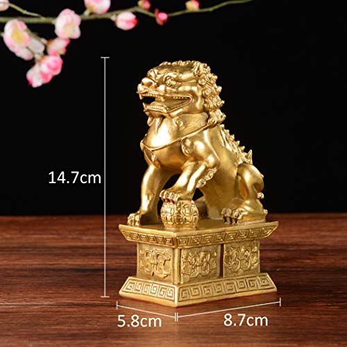 Escultura de león guardián de latón hecha a mano, par de estatuas decorativas miniatura 2