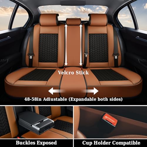 Image of Coverado Seat Covers Full Set, 5 Seats Car Seat Cover, Front and Back Seat Covers for Cars, Breathable Faux Leather Car Seat Cushion, Car Seat Protector Universal Fit for Most Cars Vans, Brown