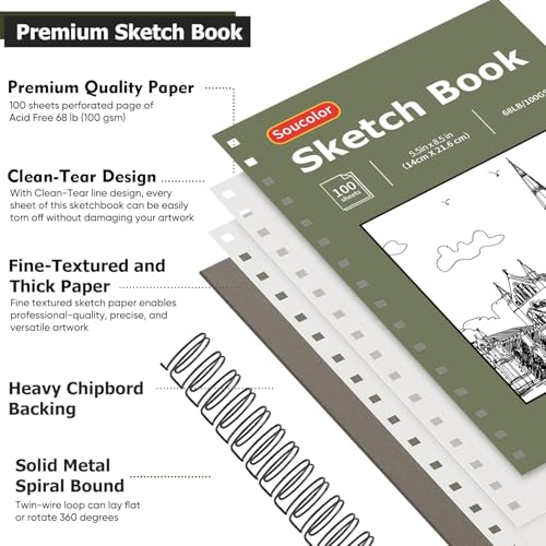Image of Soucolor Small Sketchbook 5.5 inch x 8.5 inch, 2 Pack Mini White Sketch Book
