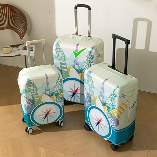 Image of HOKIPO 220gsm Durable and Washable Suitcase Covers for Trolley Suitcase, Large (26-27inch) - Skyline Compass (AR-6345-D2)