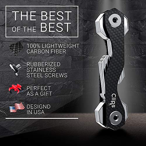 Smart Compact Key Organizer Keychain - Made Of Carbon Fiber & Stainless Steel- Pocket Key Chain Organizer Up To 28 Keys- Lightweight, Strong Includes Bottle Opener, Carabiner & More #TOP1