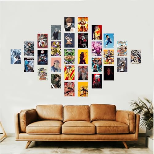 Image of Wallgasm Anime Wall Collage Kit - Set of 30, 10cm x 15cm 300 GSM Posters | Dragon Ball Z, Naruto, Death Note, One Piece, Attack on titans | Aesthetic wall decor | Posters For Room Decoration Anime