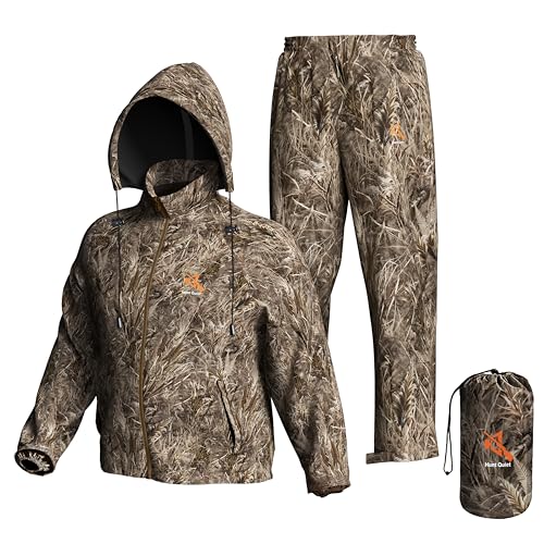 Hunt Quiet Rain Suit, Waterproof, 3000g/(㎡・24h) Breathability Rating, Lightweight 2-Piece Rainwear for Men and Women, Camouflage L (Hunting, Fishing, Hiking)