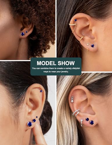 Image of 6 Pairs Stud Earrings Set, Hypoallergenic Cubic Zirconia 316L Earrings Stainless Steel CZ Earrings 3-8mm (Steel color)