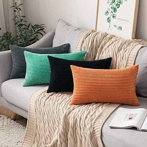 MIULEE Set of 2 Striped Corduroy Square Throw Pillow Case Soft Cushion Covers Sham Home for Sofa Couch/Bedroom Decorative Fluffy Large Pillowcases 18x18 Inch 45x45cm Orange