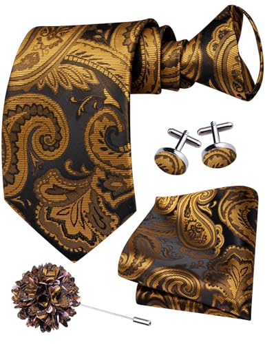 Image of Hi-Tie Zipper Ties for Men Pre-tied Tie Set Lapel Pin Pocket Square and Cufflinks Formal Business Wedding Adjustable Necktie