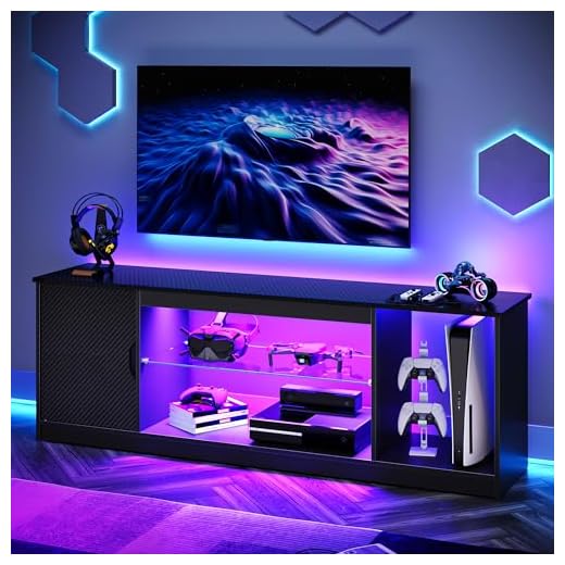 Bestier 145 CM LED TV Stand for 55/60 / 65 Inch TVs Gaming Entertainment Center with Cabinet for PS5 Modern TV Cabinet with Adjustable Glass Shelves for Living Room Bedroom