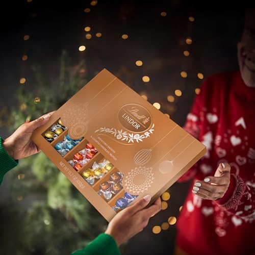 Image of Lindt LINDOR Holiday Deluxe Assorted Chocolate Candy Truffles Gift Box, 15.2 oz.