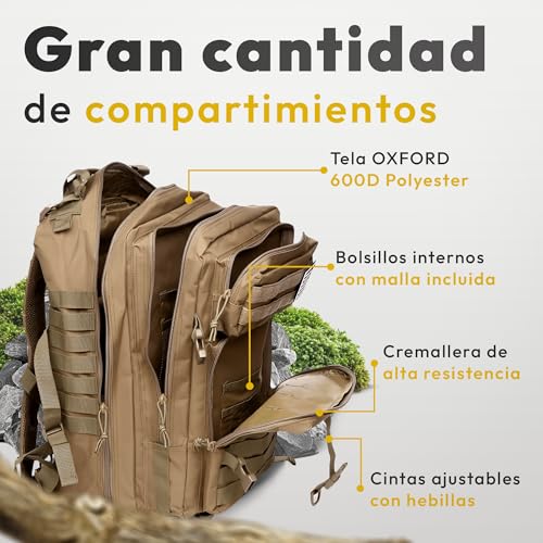 Miniatura 3 de Jupplies Mochila Tactica Militar 45l Oxford 600d Con Sistema Molle Mochila Senderismo Para Emergencias De 3 Dias Para Caza Y Acampadas - Impermeable, Moto, Crossfit, Gym Y Viajes Khaki