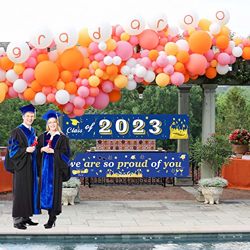 Graduation Decorations Class Of 2023-2Pack Blue And Gold 2023 Graduation Decorations, 99" X 18" Graduation Banner Backdrop 2023, Graduation Party Decorations 2023 For Preschool, High School, College #TOP6